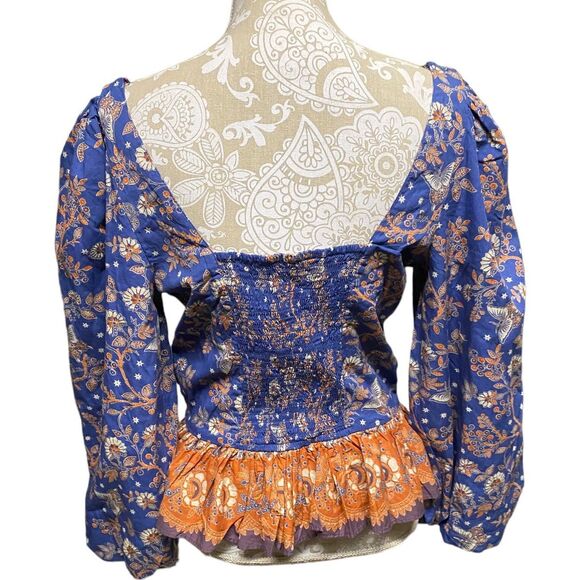 House of Harlow 1960 Medium M Peplum Balloon Sleeve Lace Up Bohemian Blouse - Picture 5 of 10